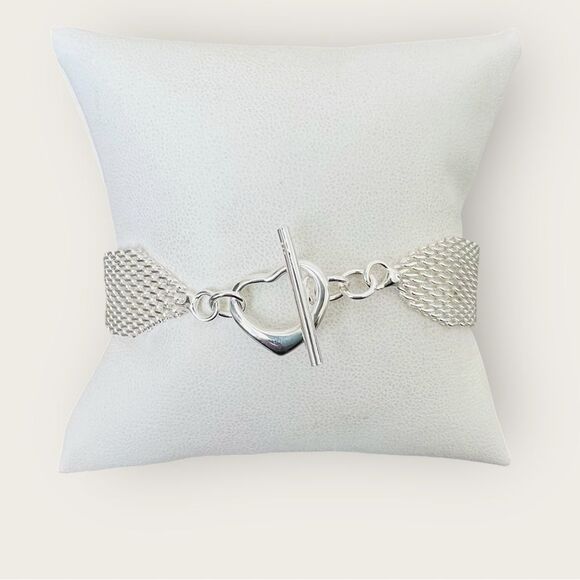 Silver .925 mesh design bracelet heart clasp - Picture 6 of 10
